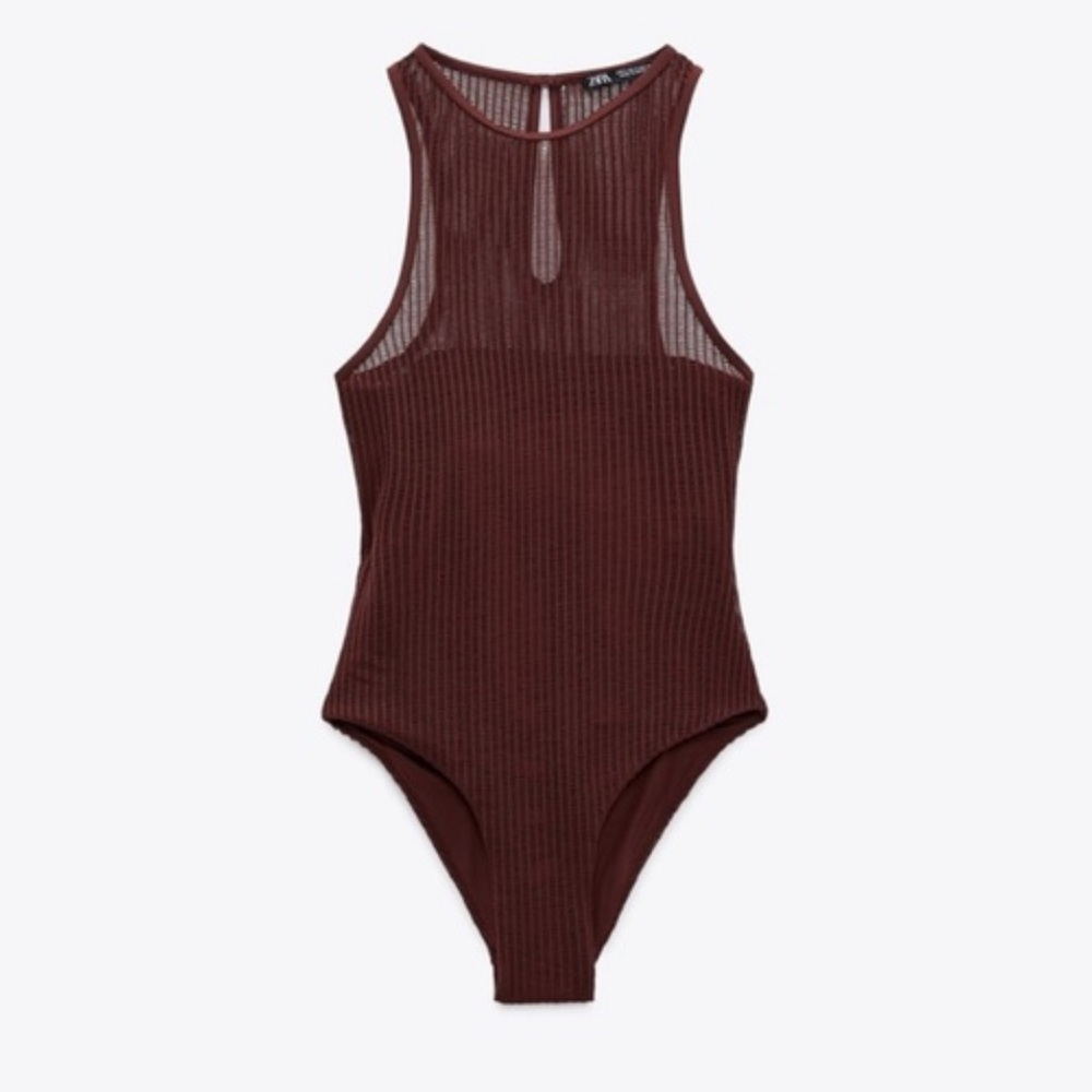 ZARA brown swimsuit with mesh detailing